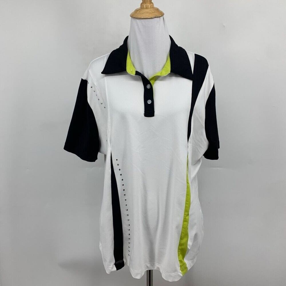 Spanner Polo Shirt Womens 2XL XXL Colorblock Golf Studs Short Sleeve Performance - Picture 2 of 11